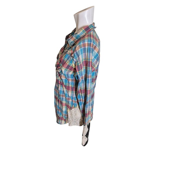 Gimmicks by BKE For The Buckle Boho Western Lace Crochet Plaid Shirt Top Sz M/L - Picture 3 of 7